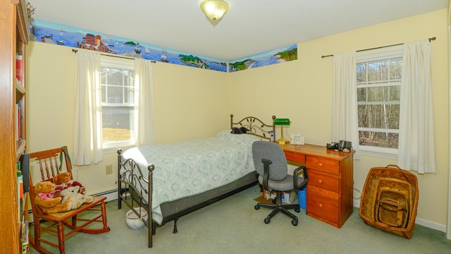 carpeted bedroom with multiple windows