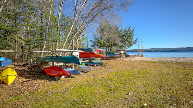 view of yard with a water view