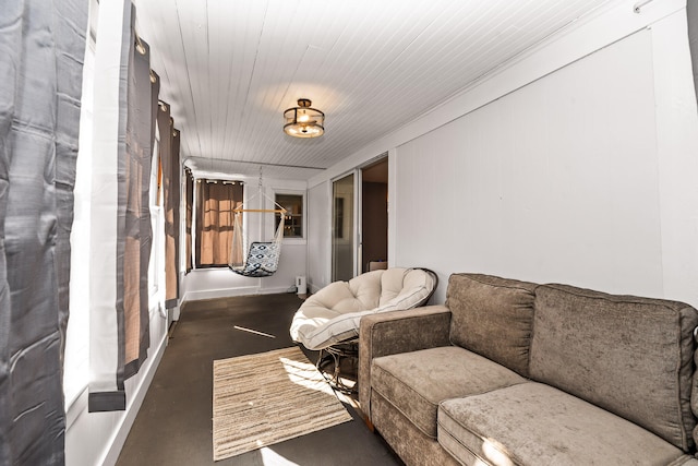 hallway with wood ceiling