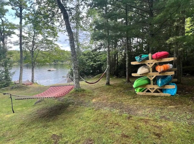 view of yard with a water view