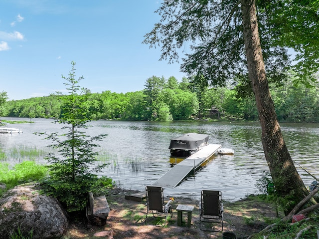 view of dock with a water view