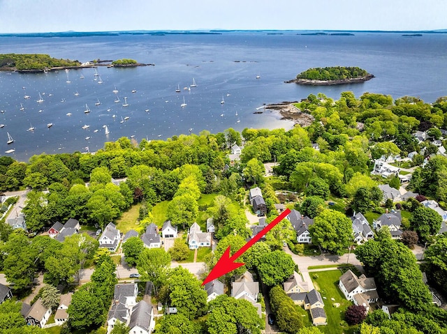 97 Chestnut St, Camden, ME 04843 - aerial view of residential area with a nearby body of water