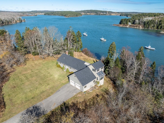 bird's eye view featuring a water view