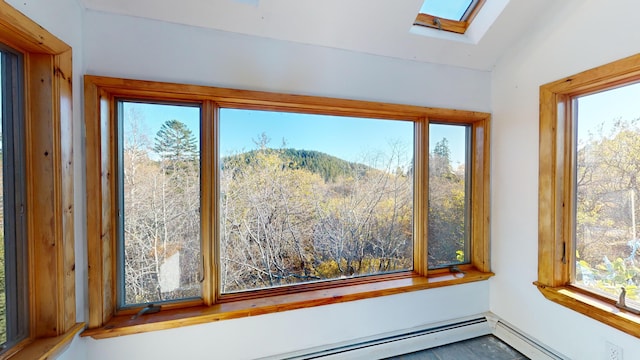 details with a skylight and a baseboard radiator