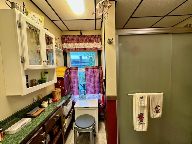 bathroom featuring a drop ceiling