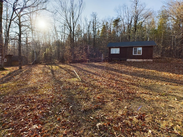 view of yard featuring a shed