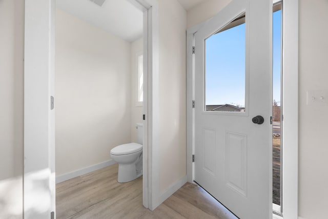 bathroom with hardwood / wood-style flooring and toilet