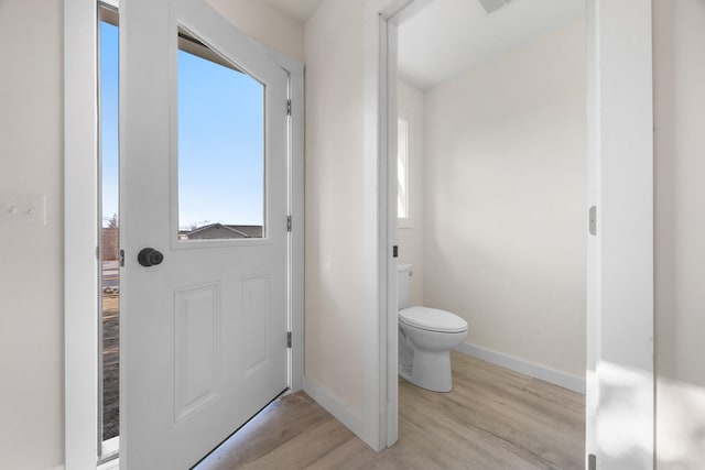 bathroom with hardwood / wood-style floors and toilet