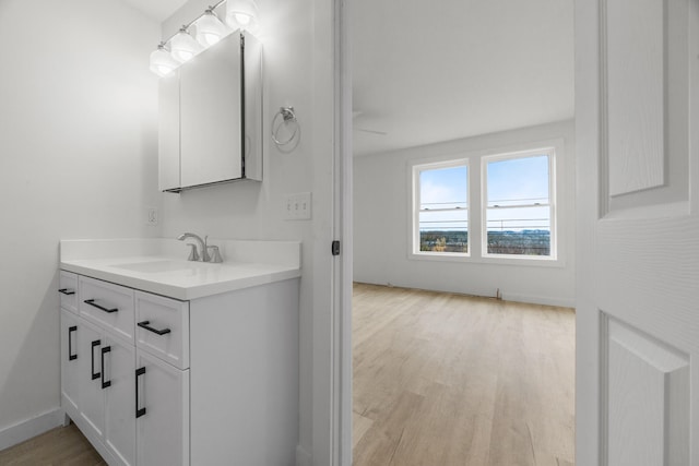 bathroom featuring wood-type flooring and vanity