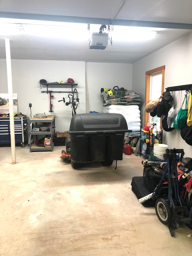 garage with a garage door opener