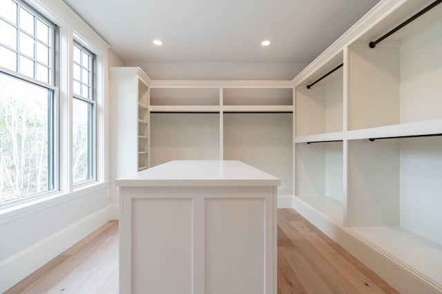 spacious closet with light hardwood / wood-style floors