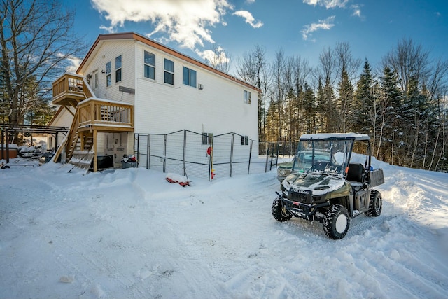 view of snow covered property