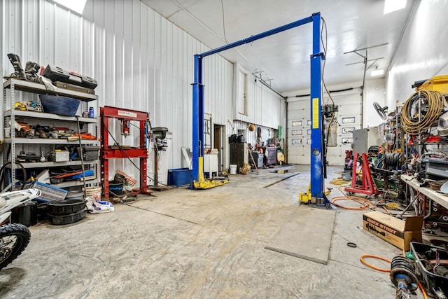 garage featuring a workshop area