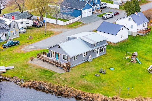 aerial view with a water view