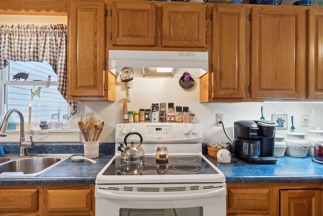 kitchen featuring sink and white electric stove