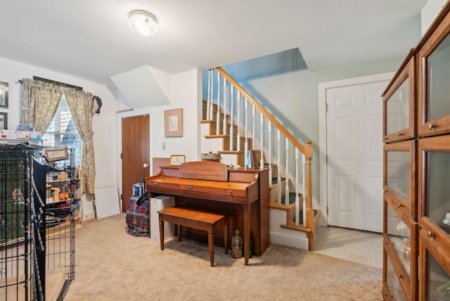 misc room with light colored carpet