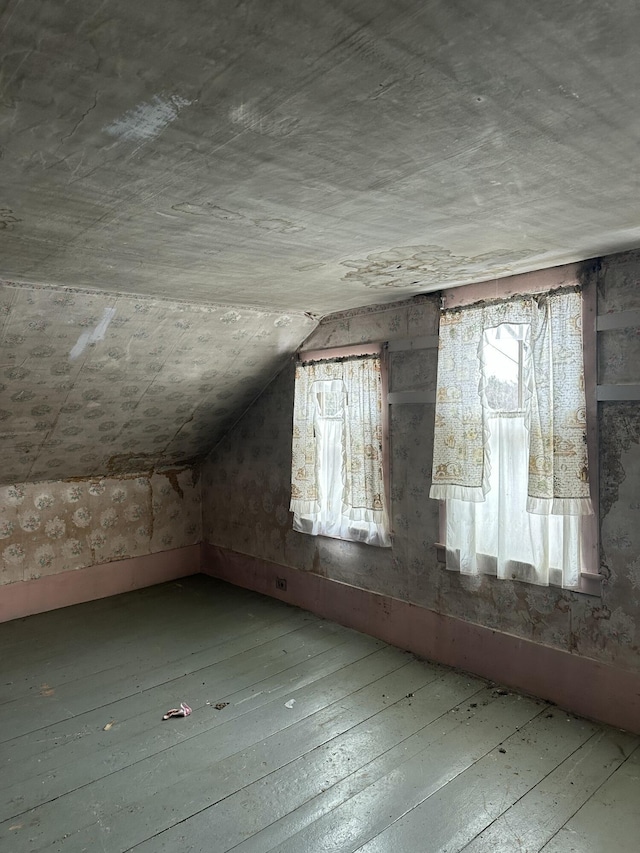 bonus room with lofted ceiling, hardwood / wood-style floors, and a wealth of natural light