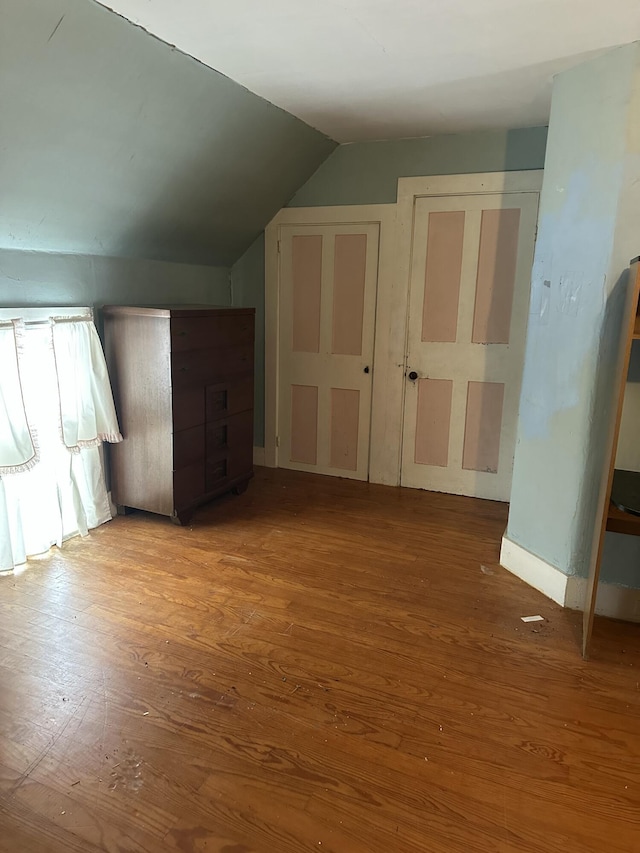 additional living space with vaulted ceiling and wood finished floors