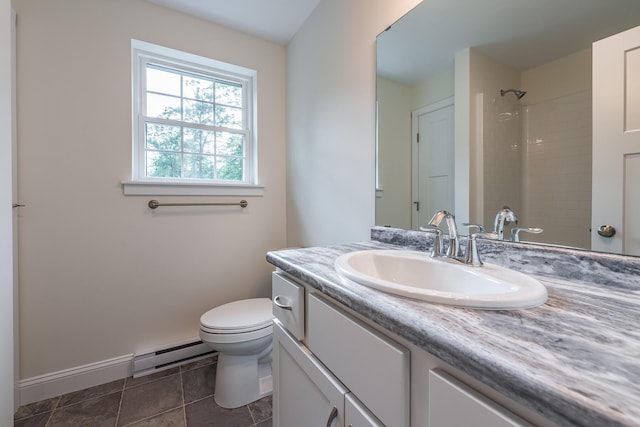 LOT5 Clarks Bridge Rd, Waterboro, ME 04087 - bathroom featuring a baseboard radiator, vanity, a shower, and tile patterned floors