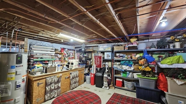 storage area featuring water heater