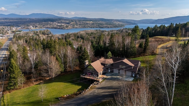 aerial view with a water and mountain view