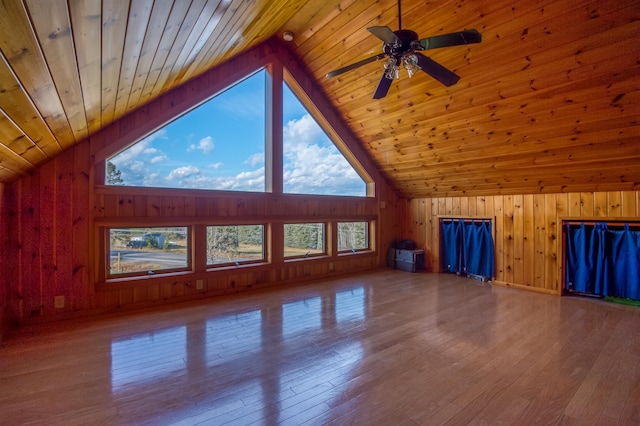 8 Hilltop Hts, Rangeley, ME 04970 - additional living space featuring plenty of natural light, wooden walls, wood-type flooring, wooden ceiling, and a ceiling fan