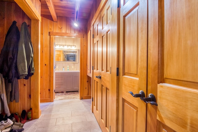 8 Hilltop Hts, Rangeley, ME 04970 - corridor with wooden ceiling and wooden walls