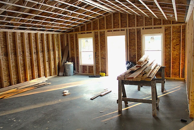 miscellaneous room with lofted ceiling