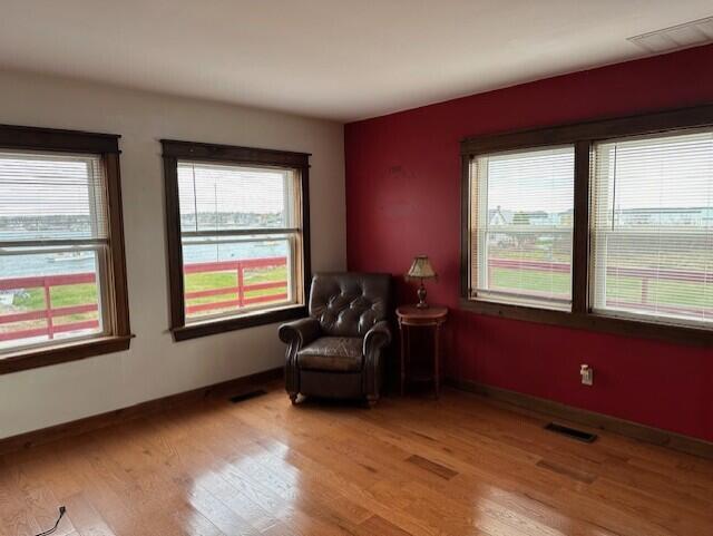 living area featuring a wealth of natural light and light hardwood / wood-style floors