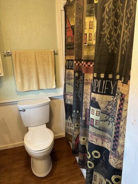 bathroom with hardwood / wood-style floors and toilet