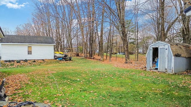 view of yard featuring a storage unit