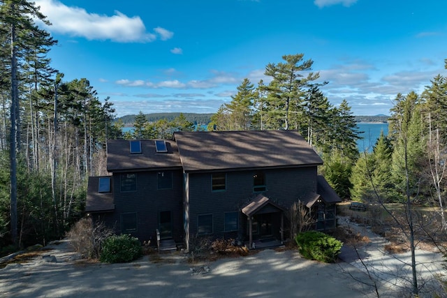 exterior space featuring a water view