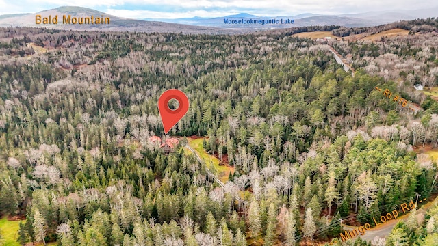 658 Mingo Loop Rd, Rangeley, ME 04970 - aerial view of property and surrounding area with a forest and a mountain backdrop