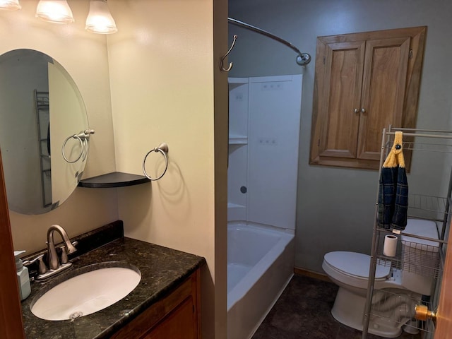 full bathroom featuring shower / tub combination, vanity, and toilet