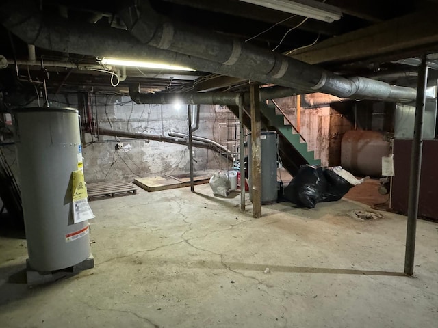 basement featuring water heater