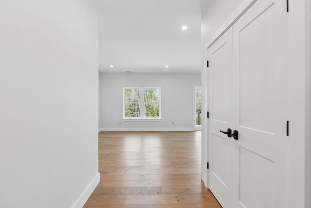 43 Rose Douglas Ln, Brunswick, ME 04011 - hall featuring light wood finished floors, baseboards, and recessed lighting