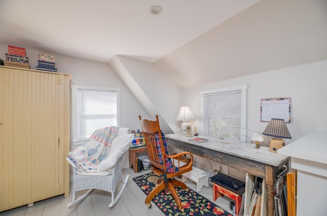 27 Mace Ave, Winthrop, ME 04364 - office area featuring vaulted ceiling