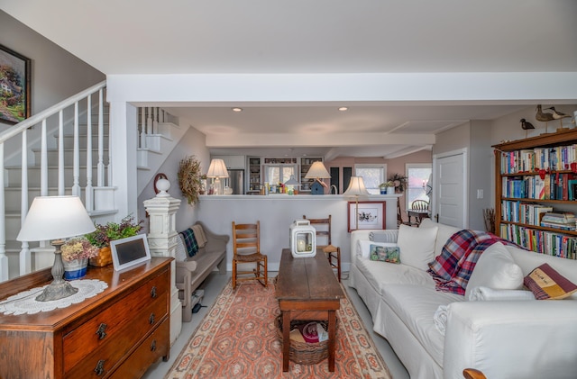 27 Mace Ave, Winthrop, ME 04364 - living room with stairs and recessed lighting