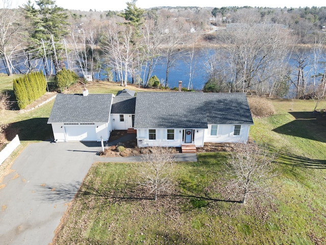 aerial view with a water view