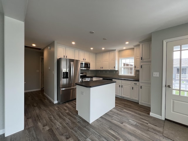 13 Mathew Way, Scarborough, ME 04074 - kitchen with appliances with stainless steel finishes, dark countertops, dark wood-style flooring, healthy amount of natural light, and recessed lighting