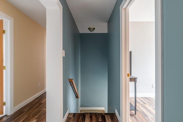 staircase featuring hardwood / wood-style flooring