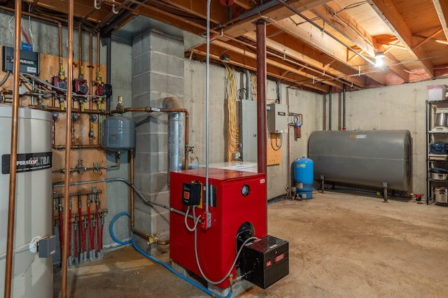 utility room with strapped water heater