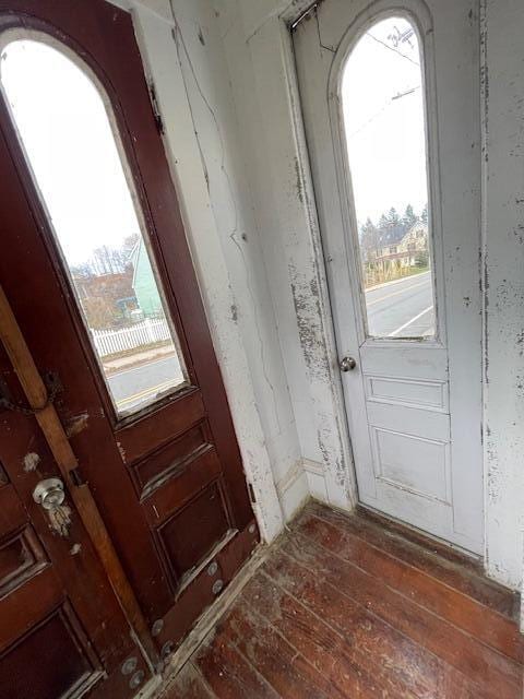 doorway featuring dark wood-type flooring