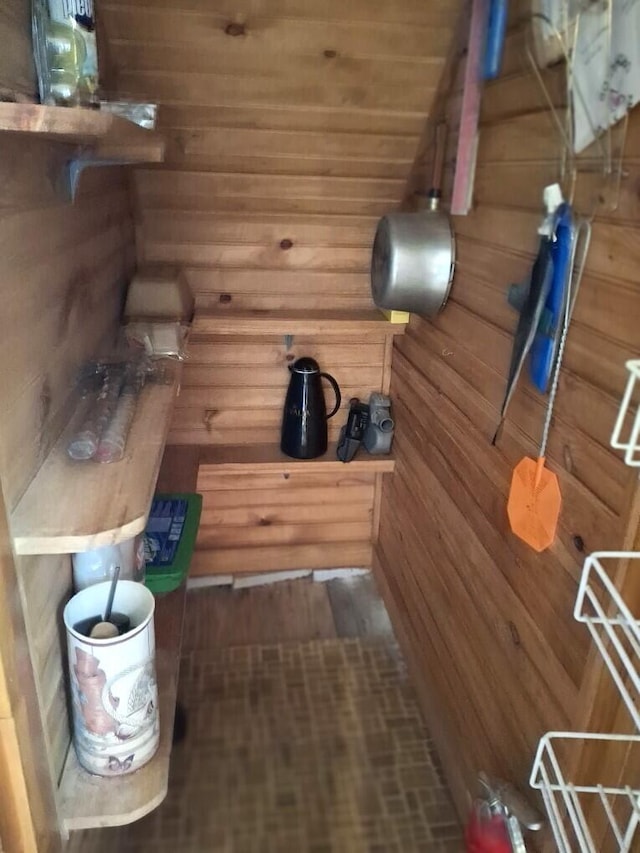 interior space featuring wood walls and wood-type flooring