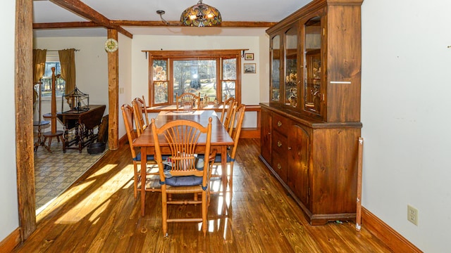 dining area with dark hardwood / wood-style flooring