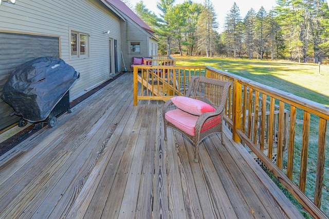 wooden terrace with a yard