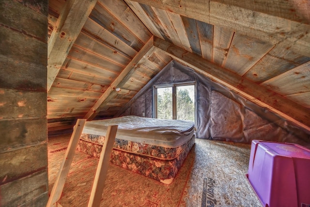 0 Little Huston Brook Rd, Concord Twp, ME 04920 - bedroom with vaulted ceiling and wood ceiling