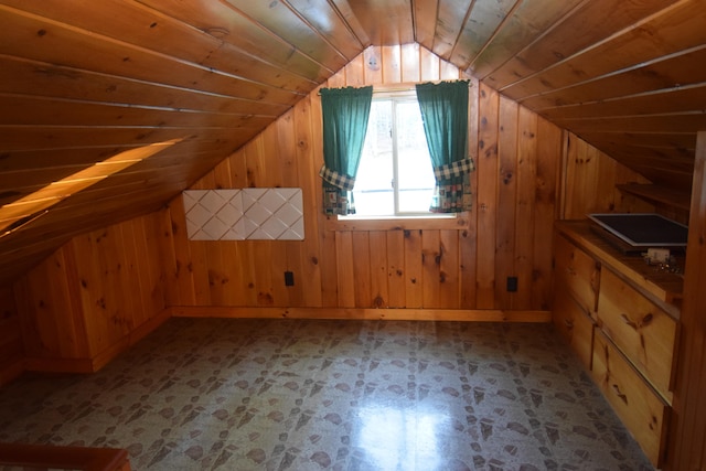 additional living space with wooden walls and lofted ceiling