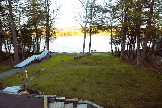 view of yard with a water view