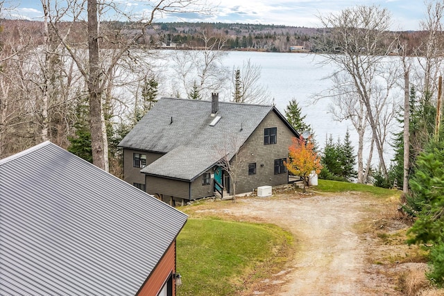 aerial view featuring a water view